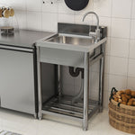 55cm W X 50cm D X 90cm H Stainless Steel Single Bowl Commercial Kitchen Sink With Bottom Shelf
