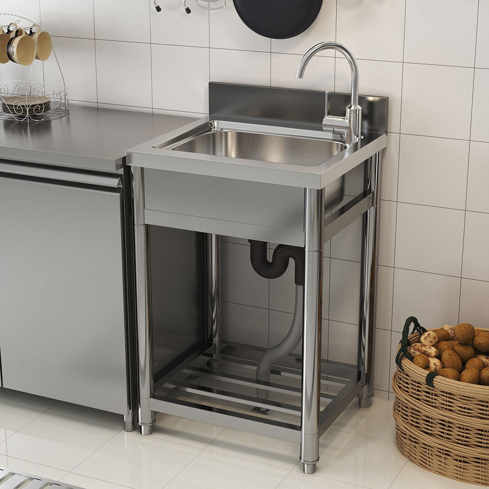 55cm W X 50cm D X 90cm H Stainless Steel Single Bowl Commercial Kitchen Sink With Bottom Shelf