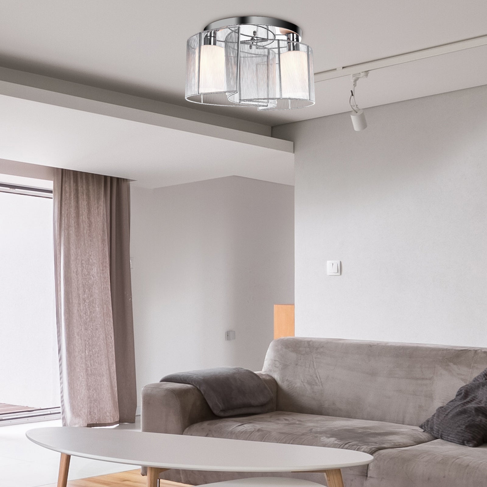 Semi-flush Mount Ceiling Light W/ Metal Base For Living Room