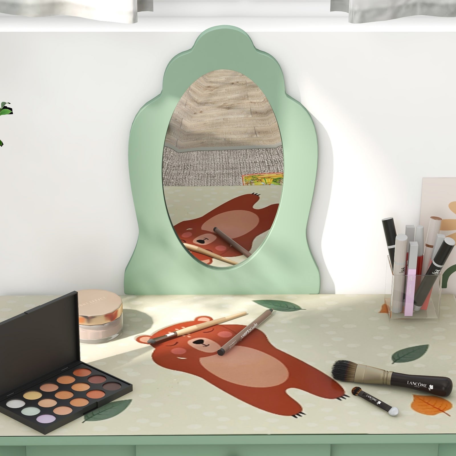 Kids Dressing Table With Mirror, Stool, Drawer, Girls Vanity Table | Green