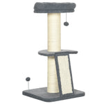 Cat Tree Kitten Tower W/ Scratching Post, Pad, Dark Grey, Ball