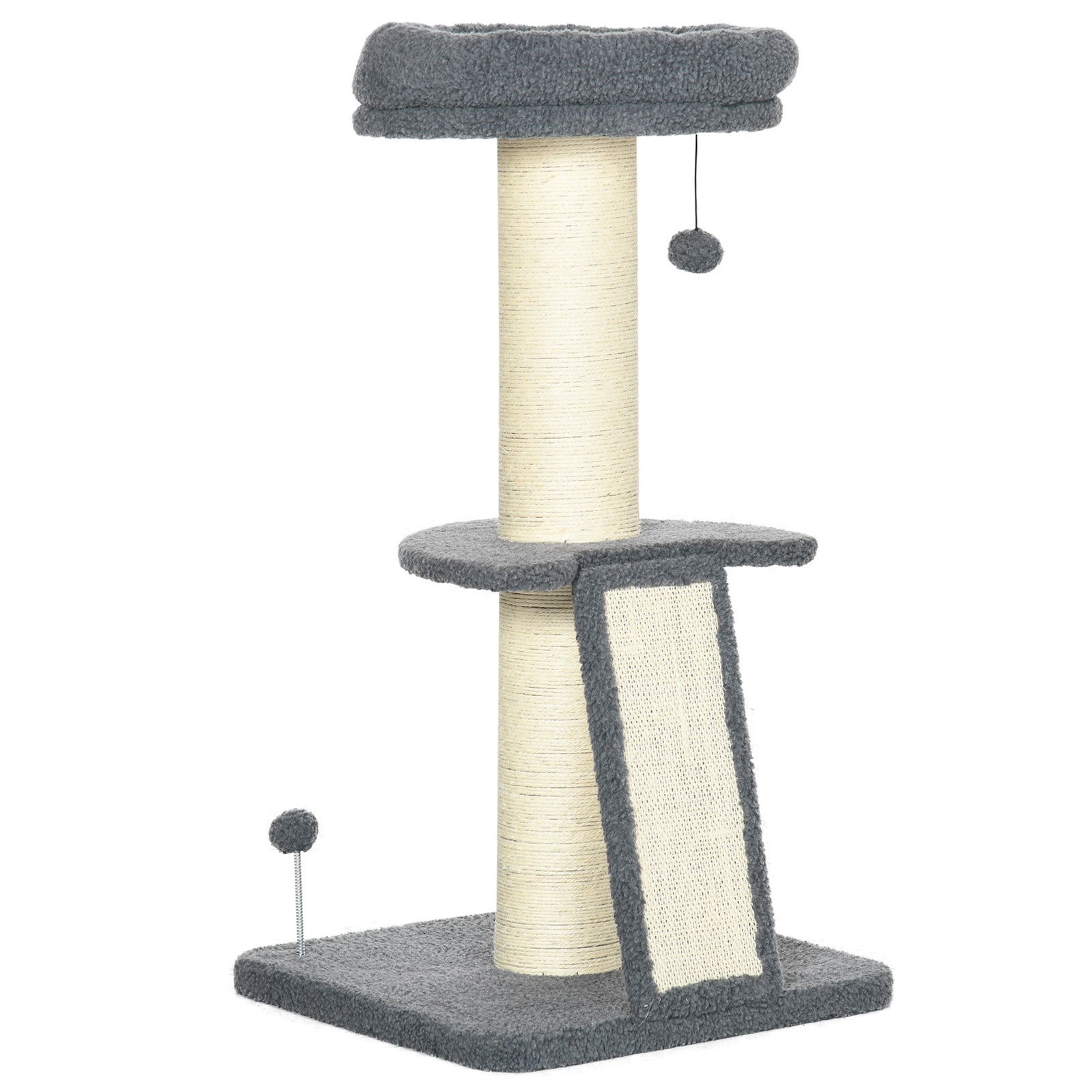 Cat Tree Kitten Tower W/ Scratching Post, Pad, Dark Grey, Ball
