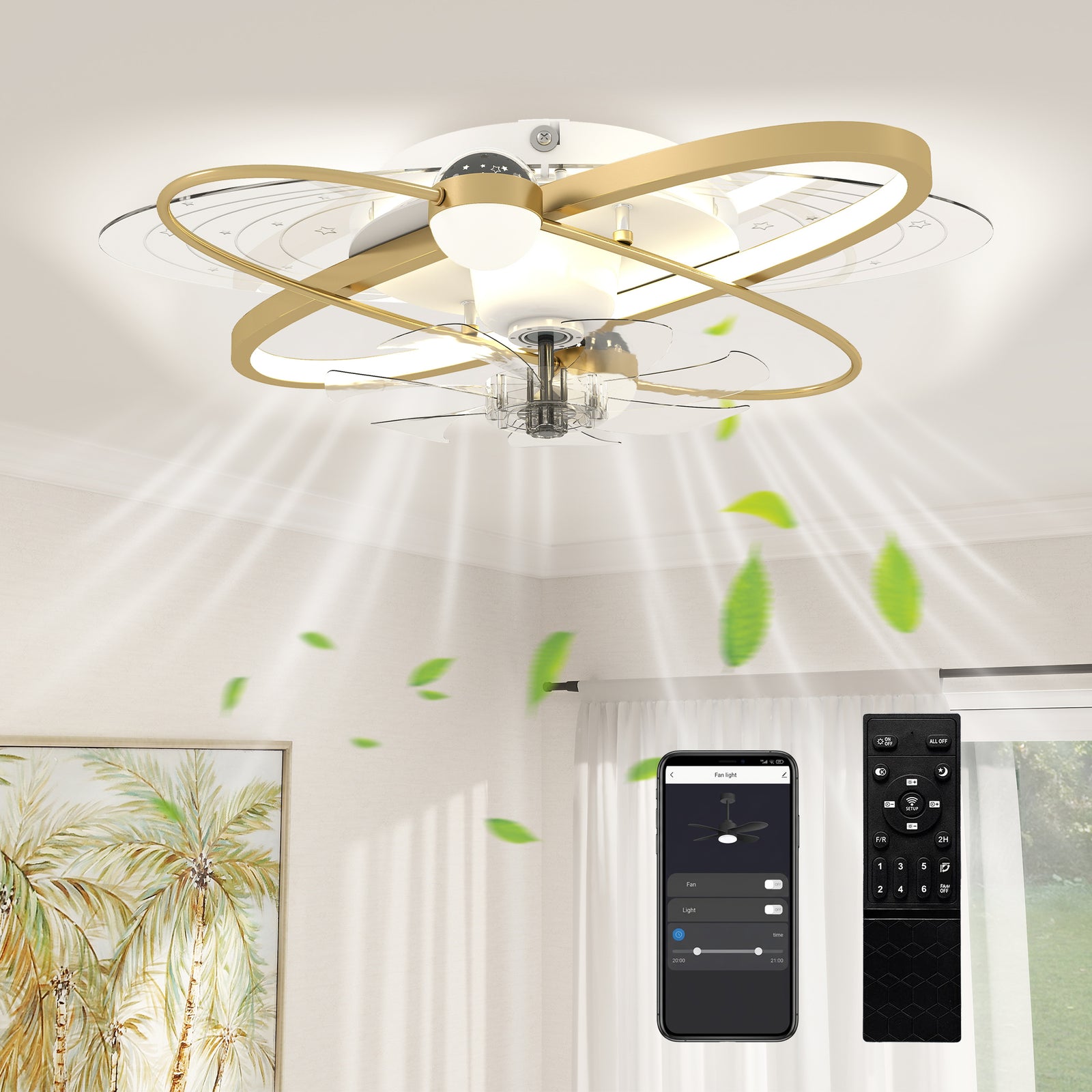 Ceiling Fan With Light And Remote & App Control Led Ceiling Fan Light | Gold