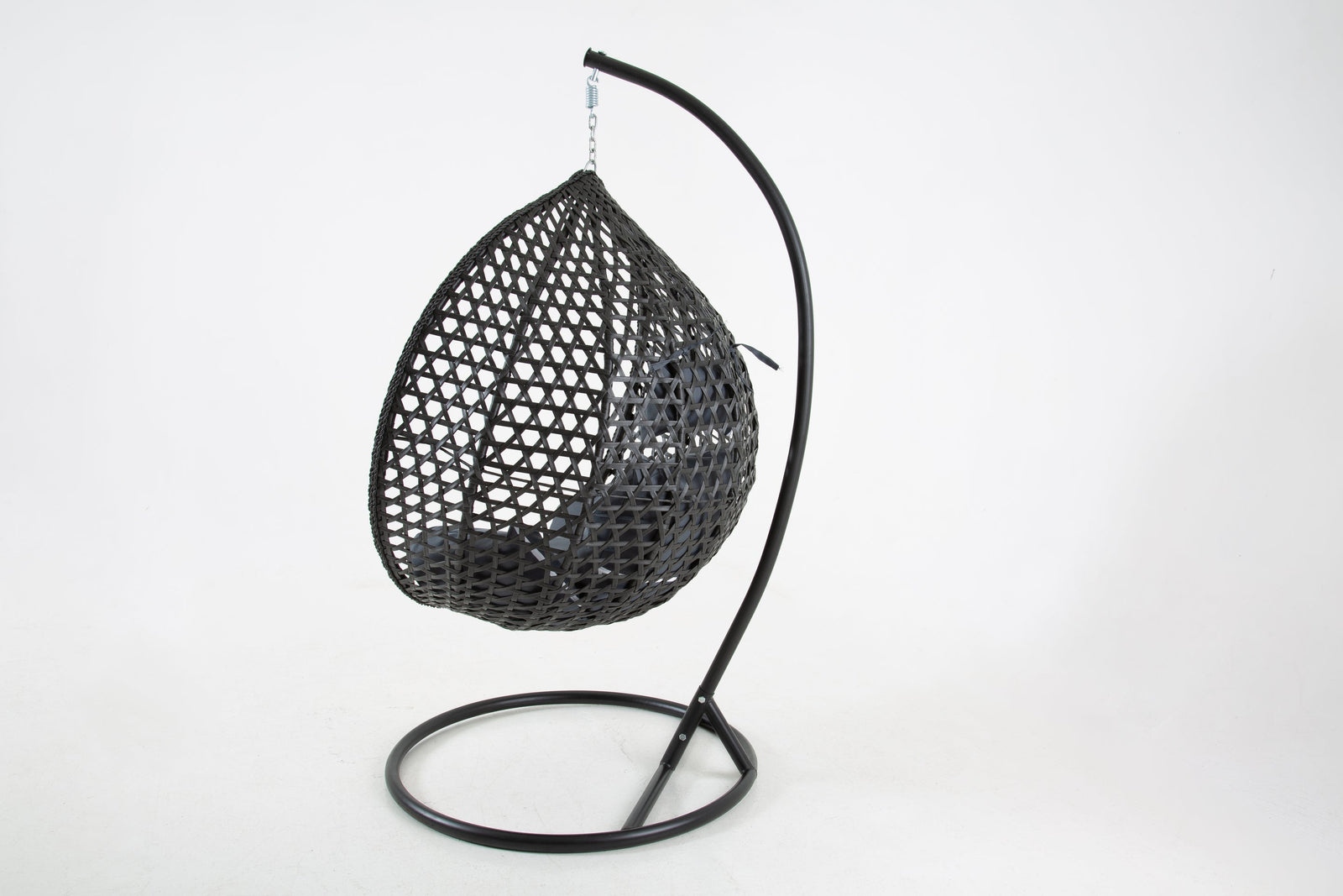 Luxurious Onyx Black Hanging Swing Pod Egg Chair With Deep Grey Cushions | 56 - 121cm | Charcoal Gray