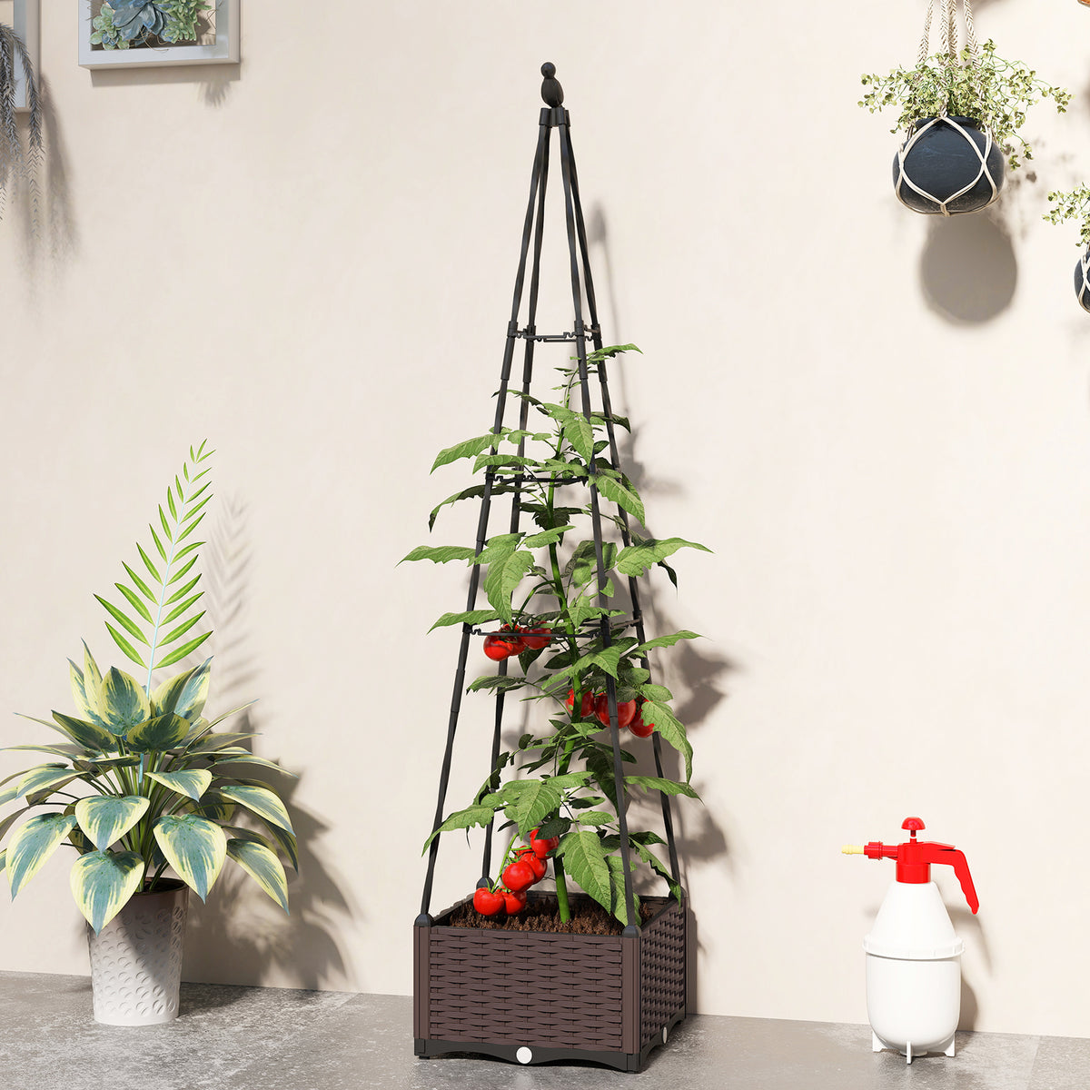 Outsunny Raised Garden Bed Planter Box With Trellis And Self Watering
