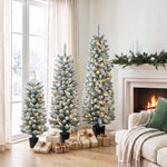 HOMCOM Prelit Snowy Flocked Artificial Christmas Tree Set Of 3, 3ft/4ft/5ft