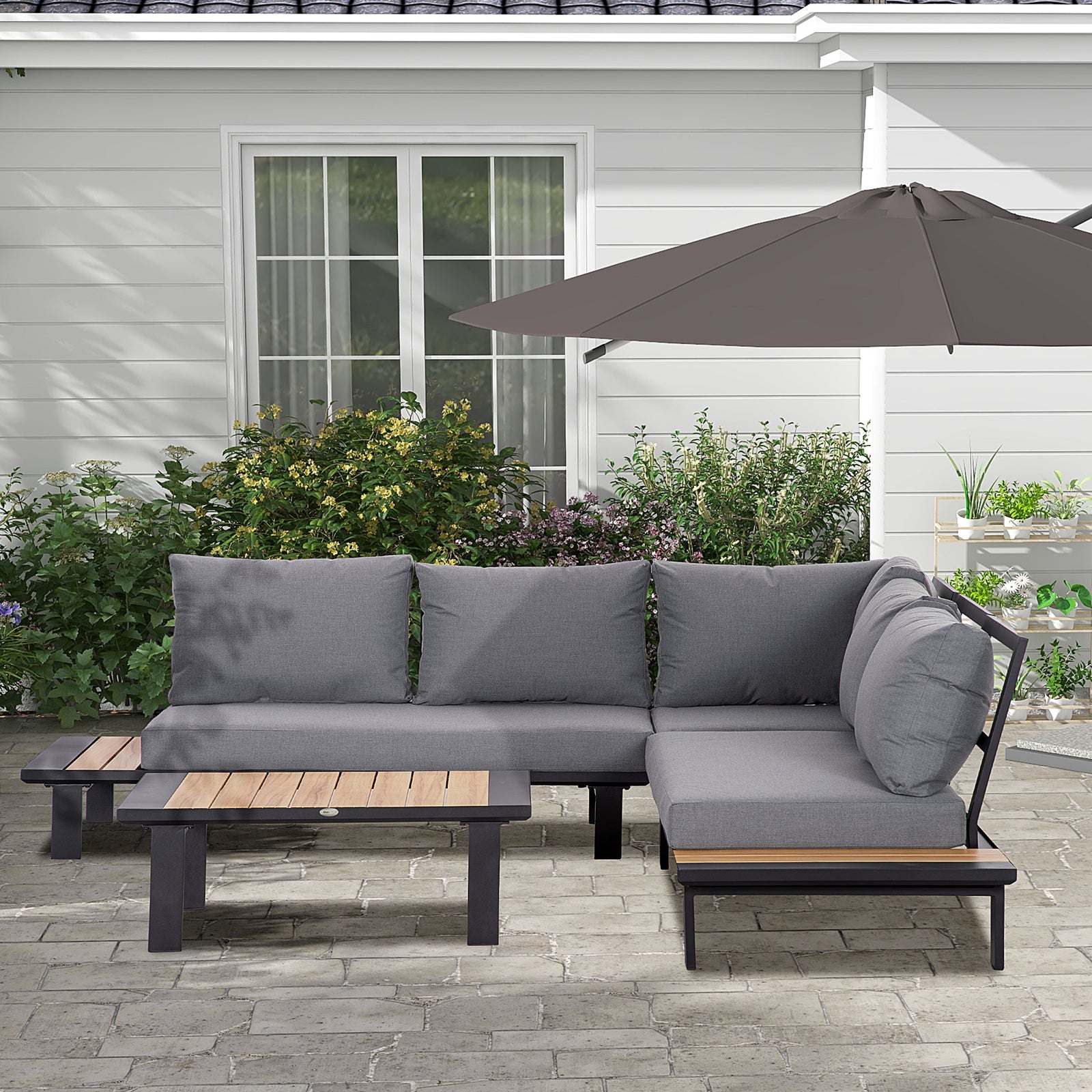 4 Pcs Garden Furniture Conversation Set With Loveseat Table