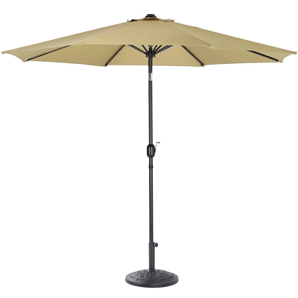 3m Garden Parasol Adjustable Tilting Parasol With Crank Handle With Classic Design Heavy-duty Round Base | One Size | Khaki