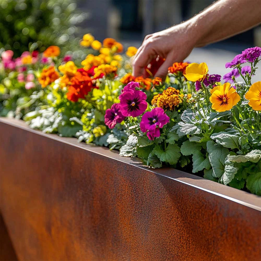 Corten Steel Trough Planter - Pre-rusted | 100cm x 40cm x 50cm | Brown
