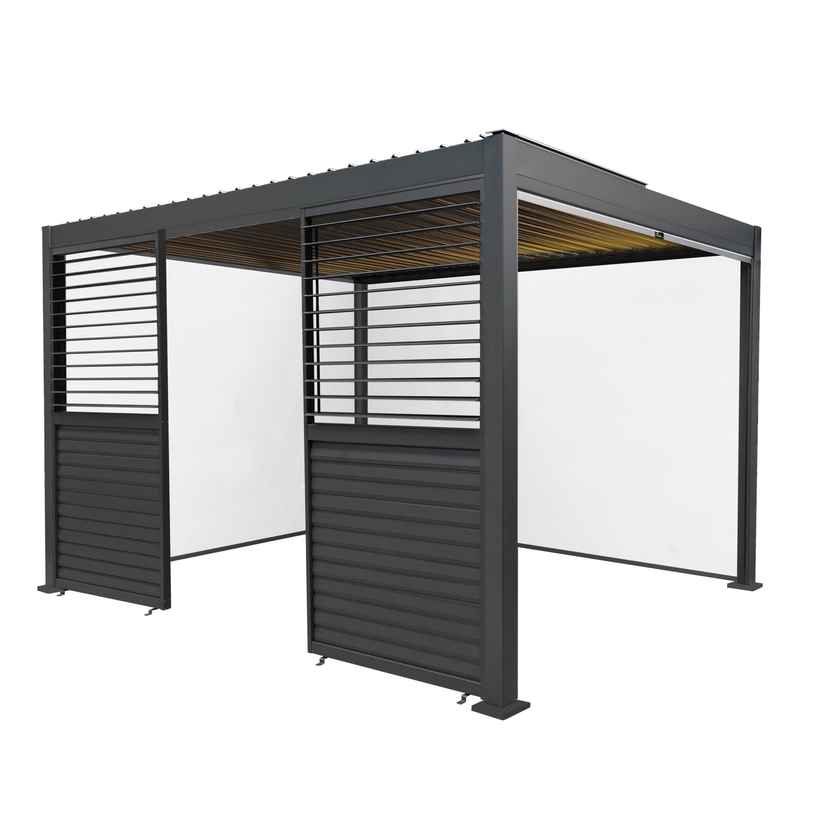 Anthracite Aluminium Pergola With White Blinds, 2 X Side Panels & Led Lights | 3m x 4m | Anthracite
