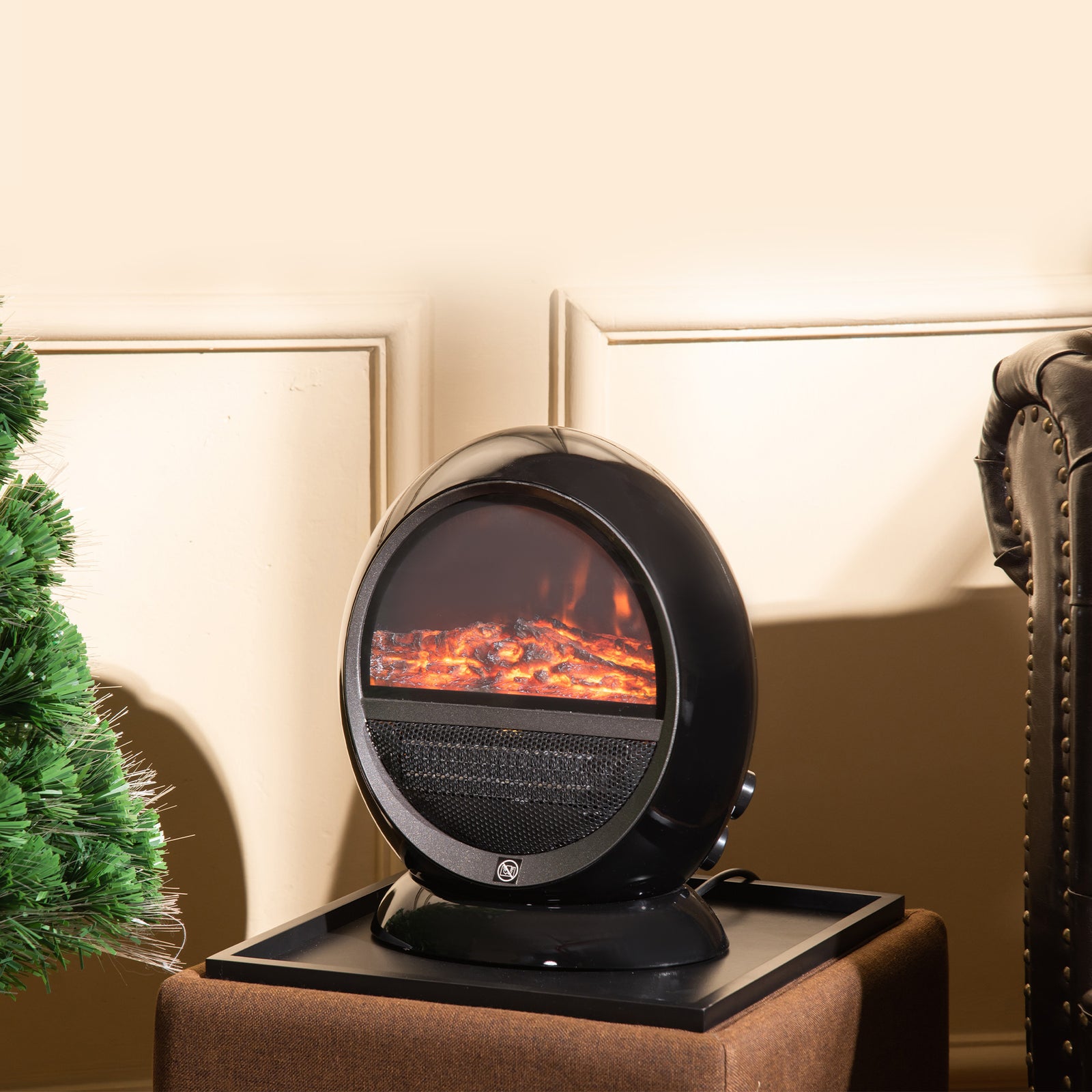 Table Top Electric Fireplace Heater With Led Flame Rotatable | One Size | Black