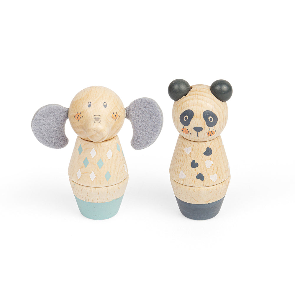 2pcs Wooden Twist & Match Animals - Panda and Elephant