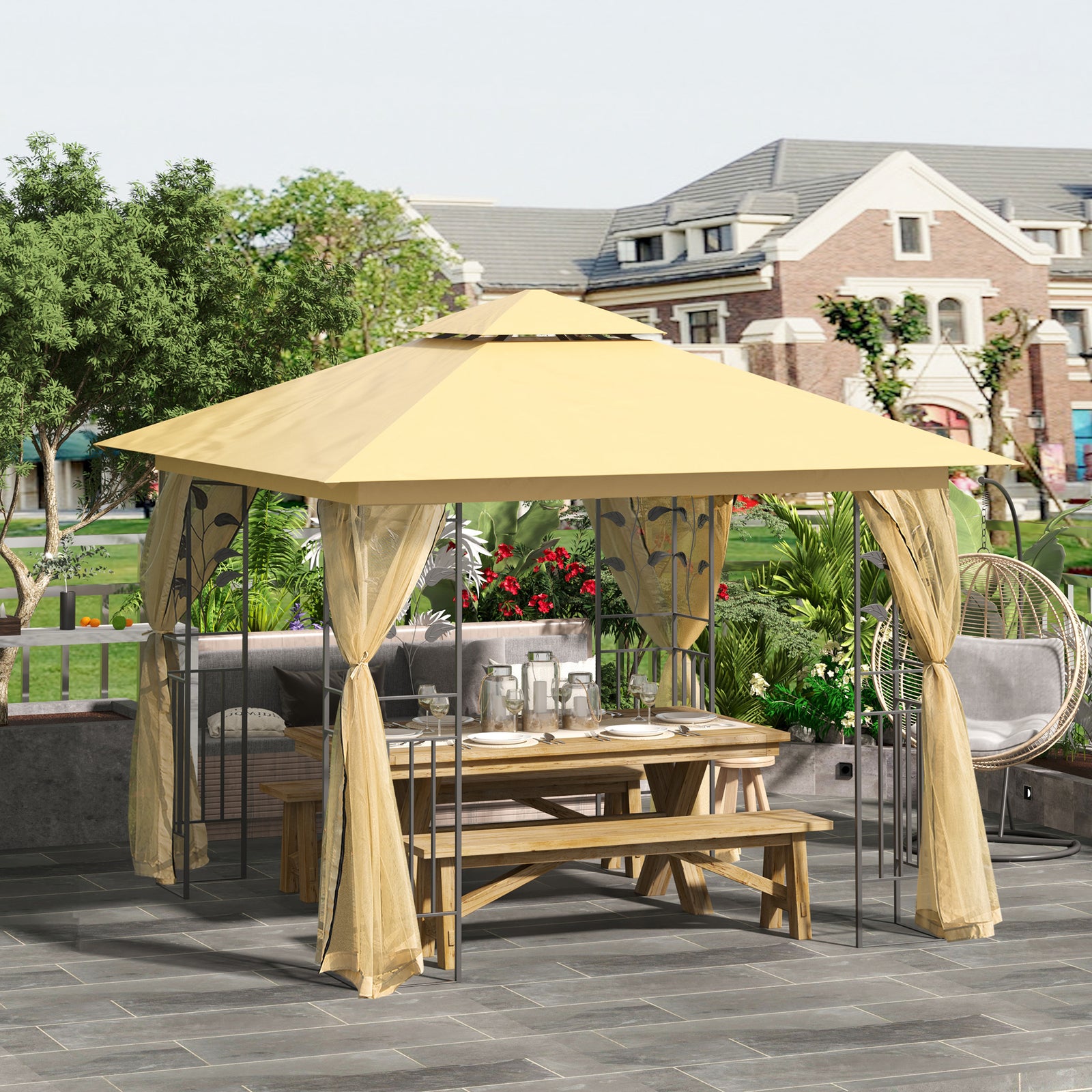 3(m) X 3(m) Patio Garden Metal Gazebo Marquee Party Tent | Beige