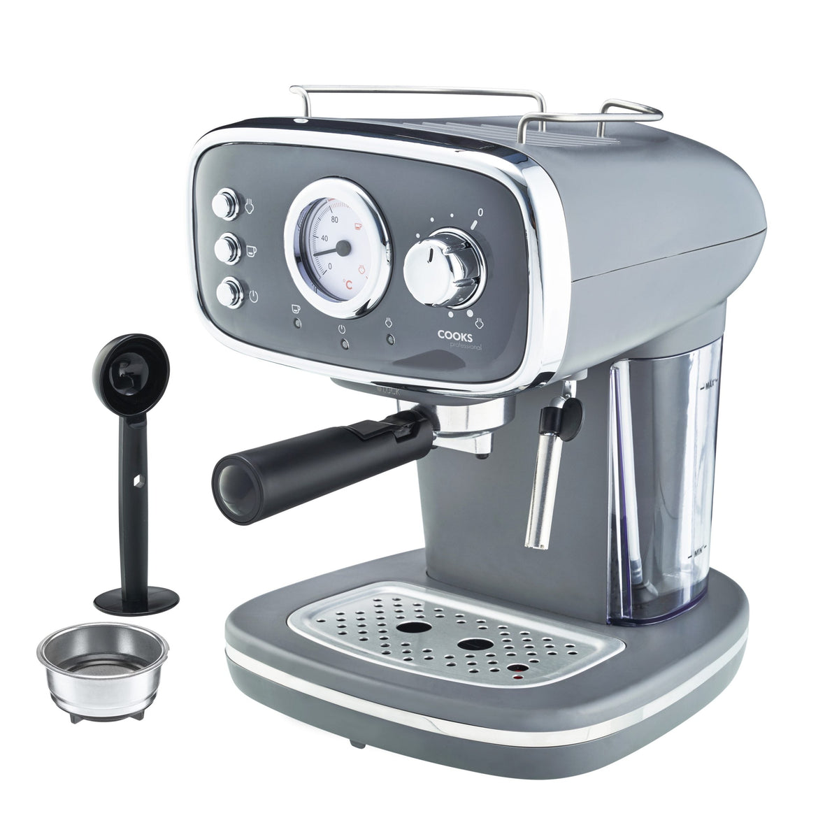 15-bar Retro Espresso Coffee Machine With Steam Wand | Grey & Silver