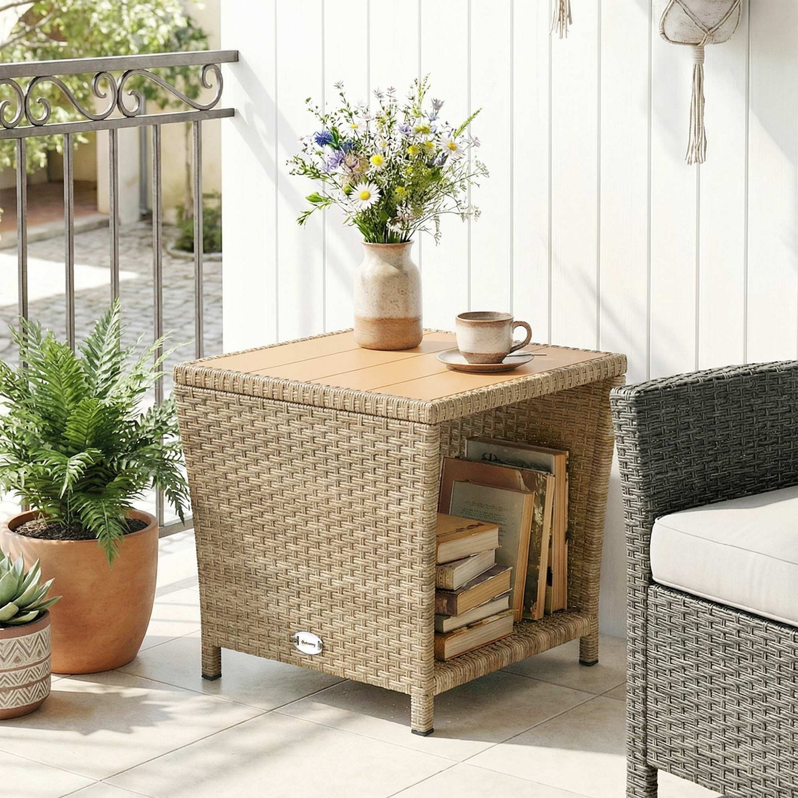 Side Table 2-tier With Storage Shelf | Khaki