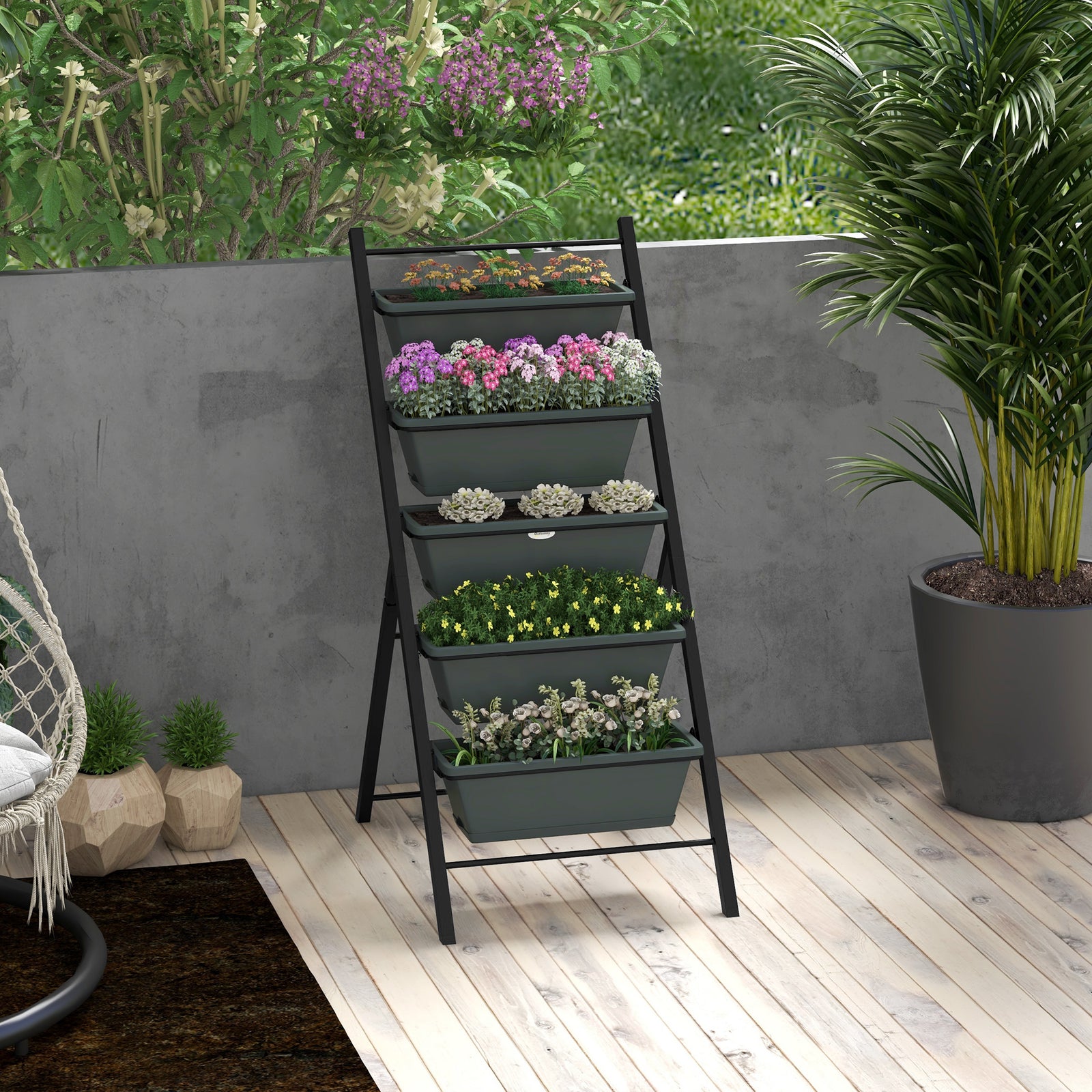 Elevated Plant Stand With 5 Removable Tray Bed Flowers