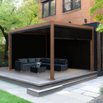 Wood Effect Aluminium Pergola With Blinds | 4m x 3m | Brown