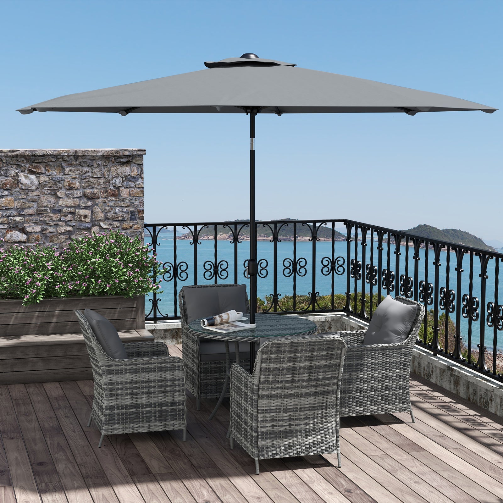 6 Pieces Rattan Garden Set W/ Umbrella