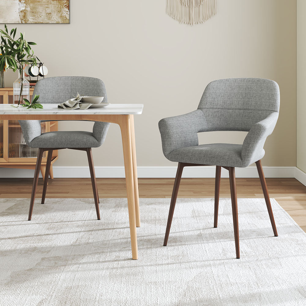 Set Of 2 Linen Dinning Chairs With Metal Legs