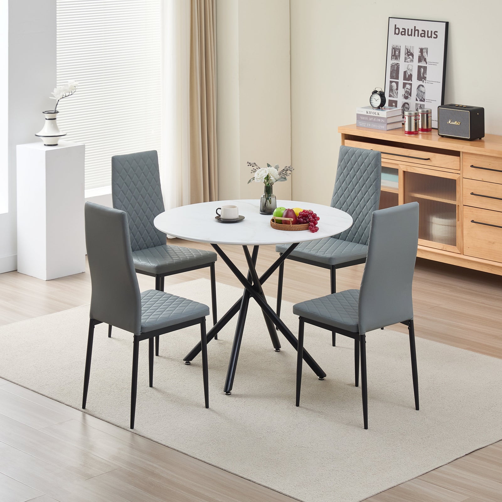 Stylish Seattle Dining Table Set With 4 Emily Faux Leather Chairs