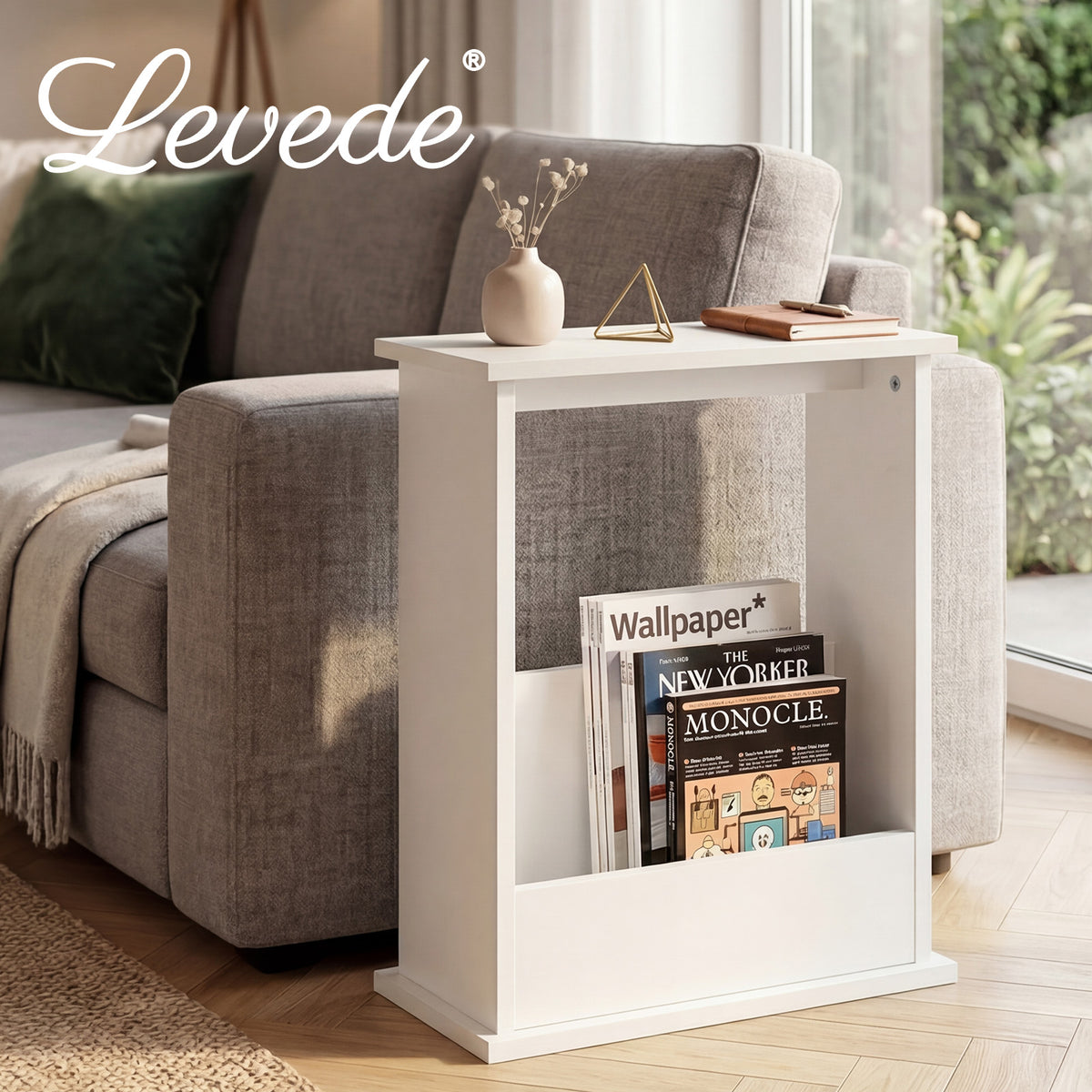 Levede Side Table With Magazine Rack Modern Slim End Table For Living Room