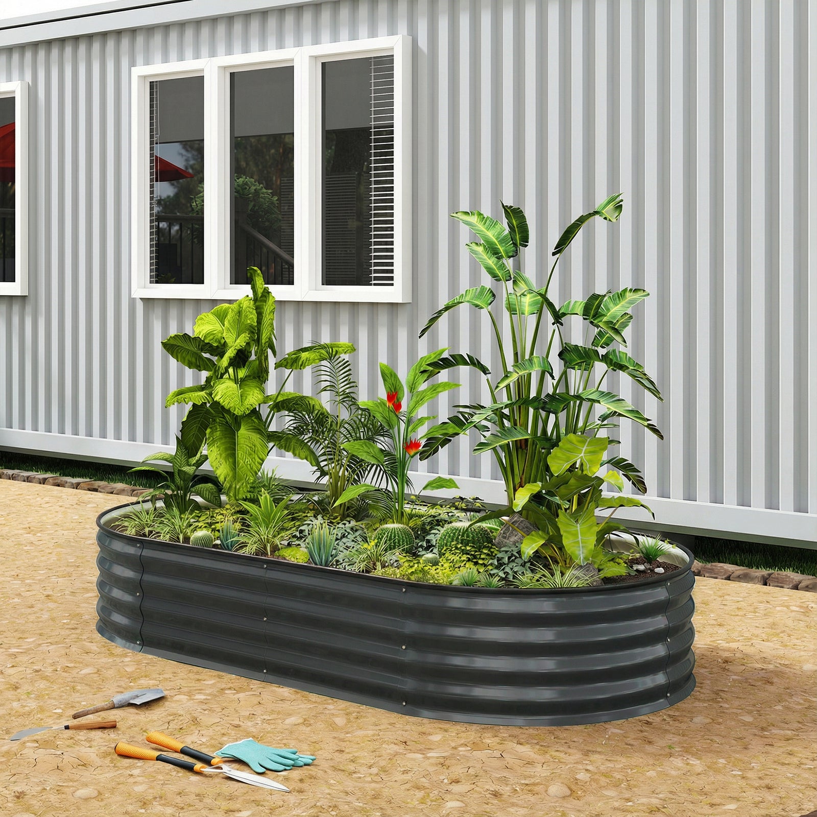 Galvanised Raised Garden Bed Planter Box | Dark Grey