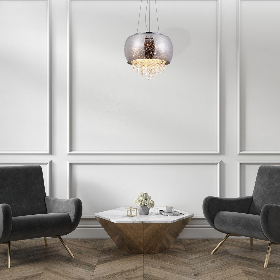 Starlight Pendant Lamp 3xe14 A Stunning Hand Made Lamp 39cm Glass Shade Housing Chrome Fitments And Gorgeous Crystals