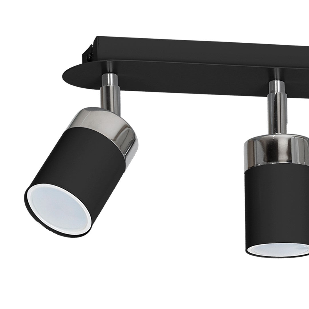 Joker Hand Made Ceiling Lamp In Matt Black With Striking Chrome Detail Featuring 3 Minmalistic Slender Cylinder Shades