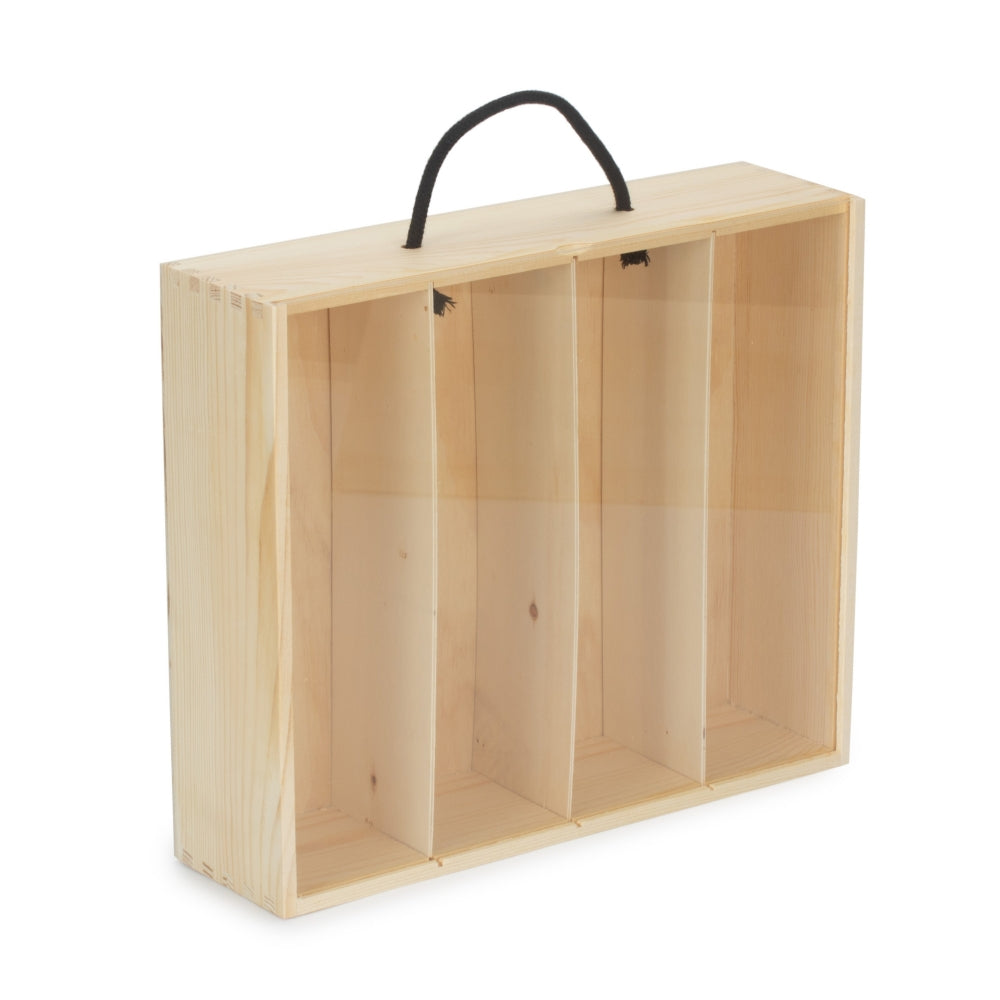 4 Bottle Bottle Pinewood Carry Case With Acrylic Lid | One Size | Brown