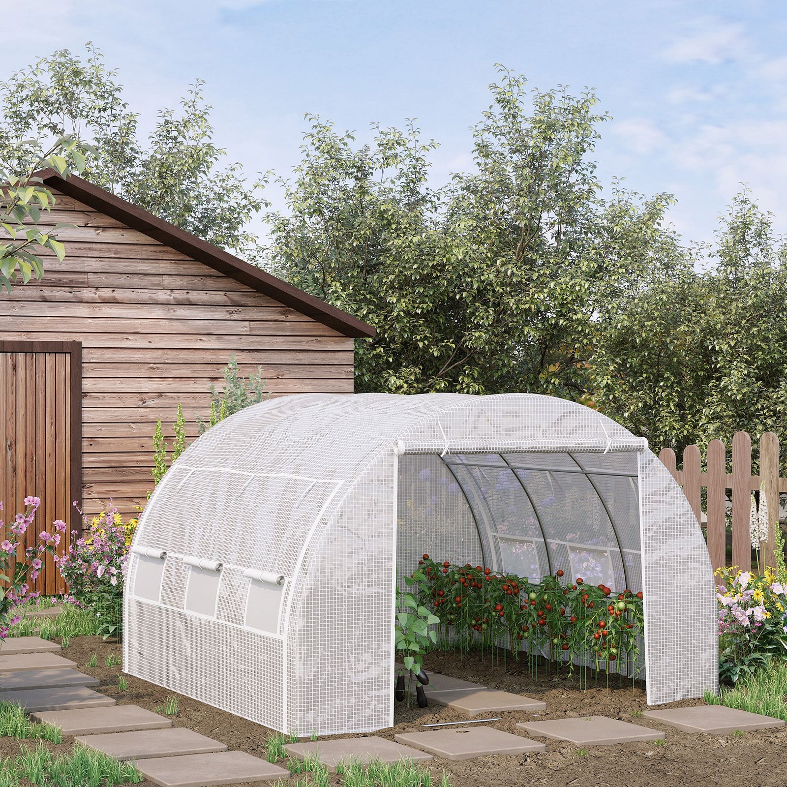 3x3x2m Polytunnel Greenhouse W/ Steel Frame | White