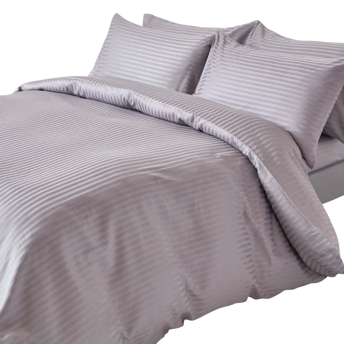 Egyptian Cotton Stripe Duvet Cover With Pillowcase, 330 Tc | King | Grey