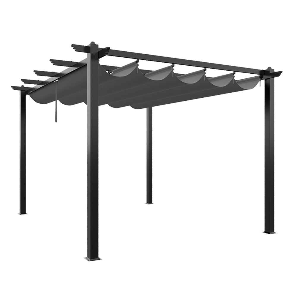 4m X 3m Outdoor Aluminium Pergola With Pu-coated Water-resistant Polyester Canopy, Adjustable Shade, Rust-resistant Black Frame