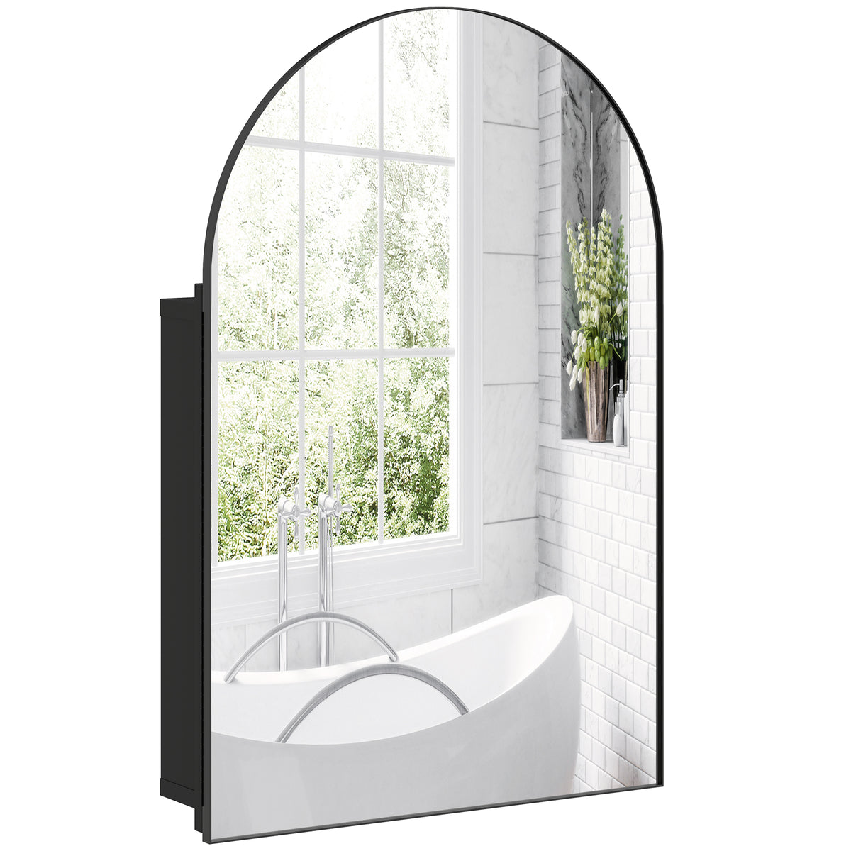 HOMCOM Bathroom Mirror Cabinet With Mirror Arched Wall Cabinet Black