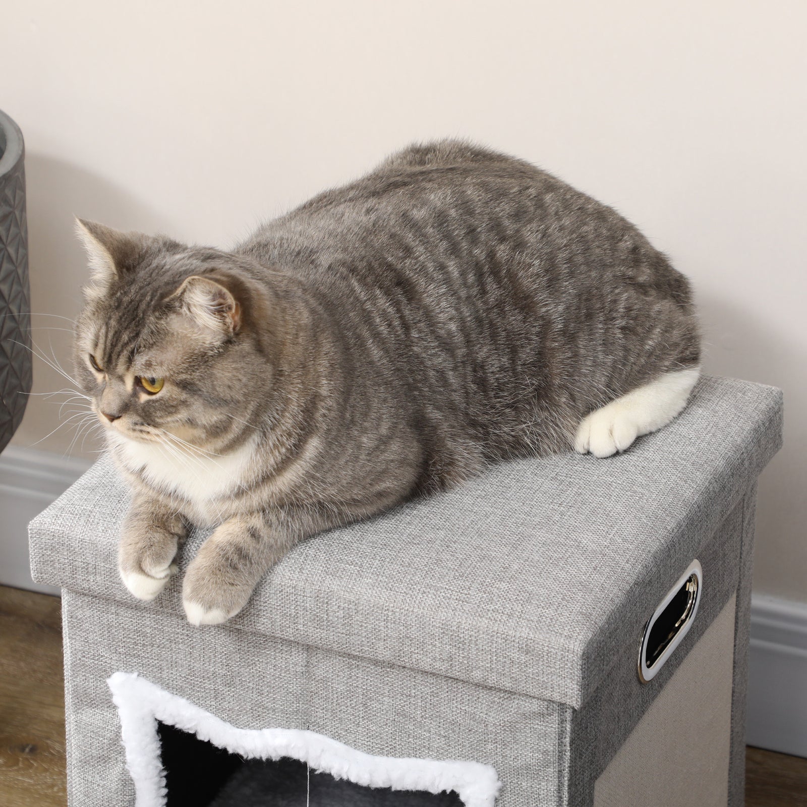 2 In 1 Cat Bed Ottoman W/ Removable Cushion, Handles, Scratching Pad