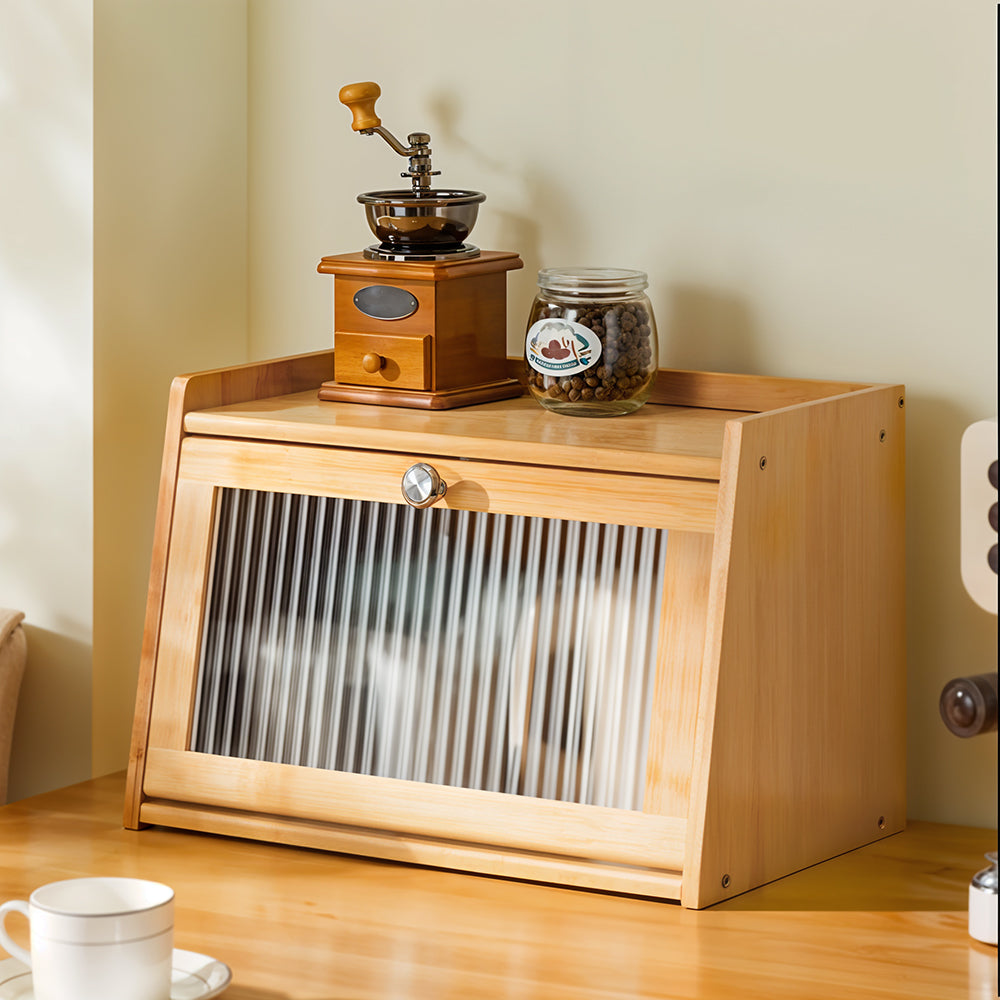 2-tier Bamboo Bread Storage Cabinet For Kitchen Counter | Natural