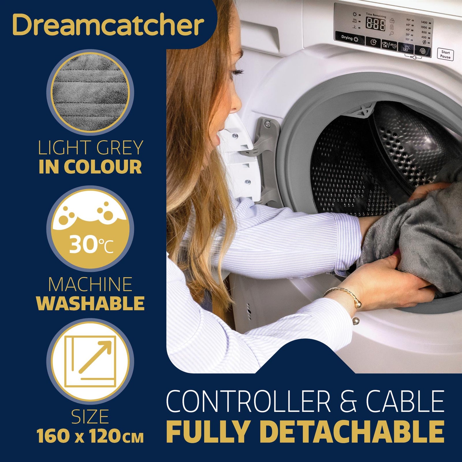 Deluxe Electric Throw Heated Double Over Blanket Soft Fleece  9 Heat & 12 Timer Settings | L | Silver