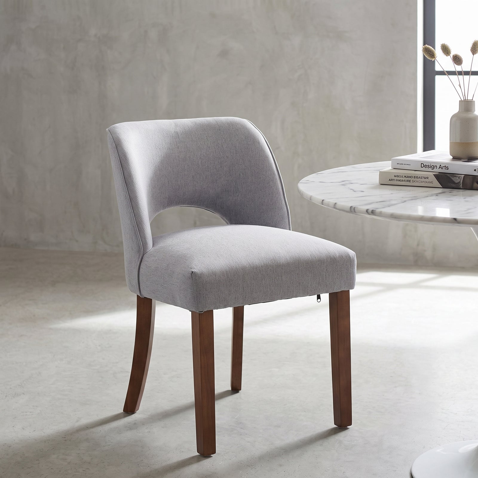 Set Of 2 Chenille Upholstered Dining Chairs | Grey