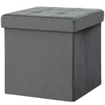 HOMCOM Foldable Velvet-feel Storage Ottoman, 38 X 38 X 38 Cm, Grey