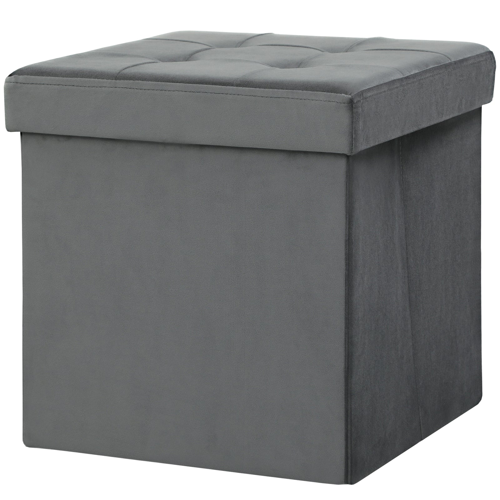 HOMCOM Foldable Velvet-feel Storage Ottoman, 38 X 38 X 38 Cm, Grey