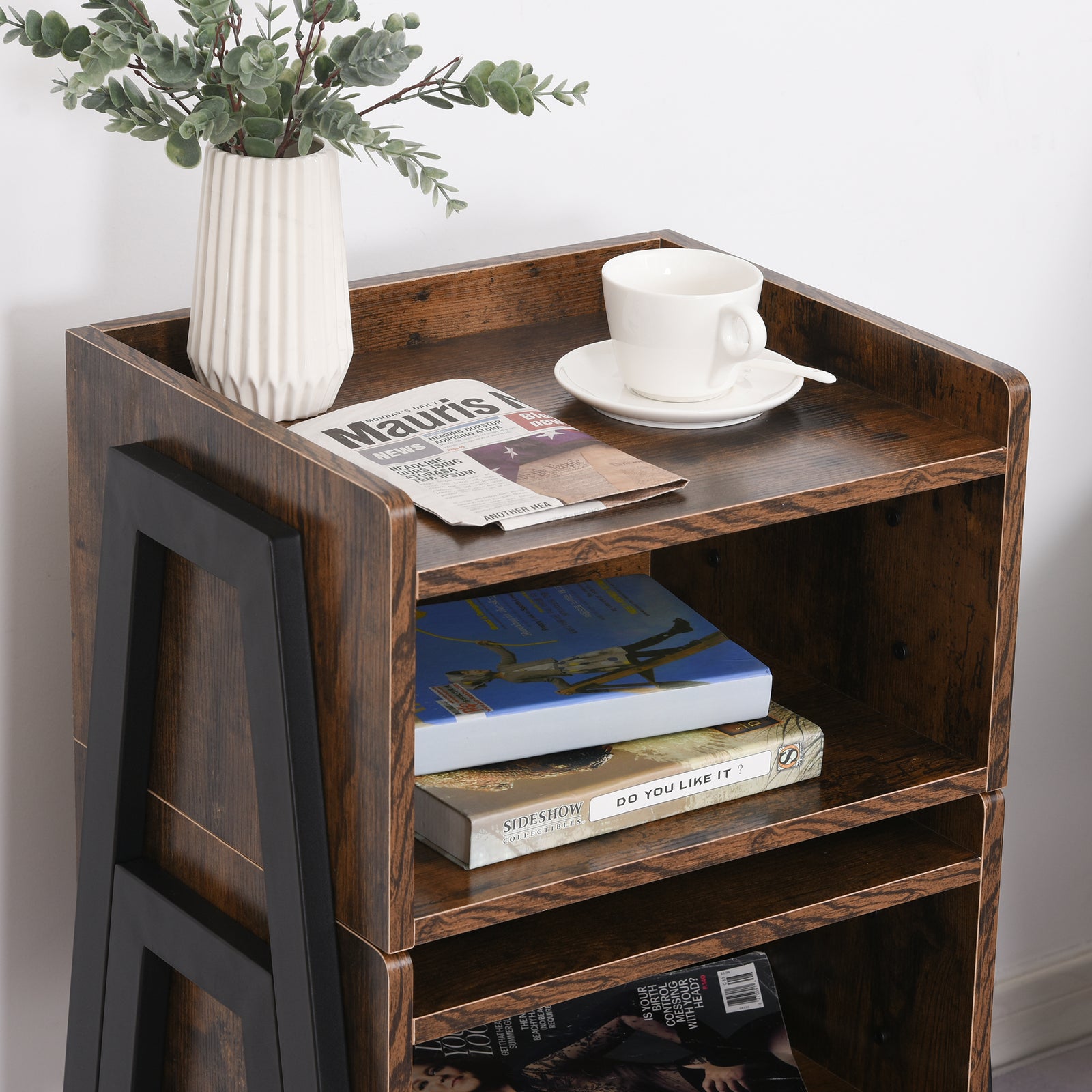 Set Of 2 Industrial Side Tables, Stacking, Shelf