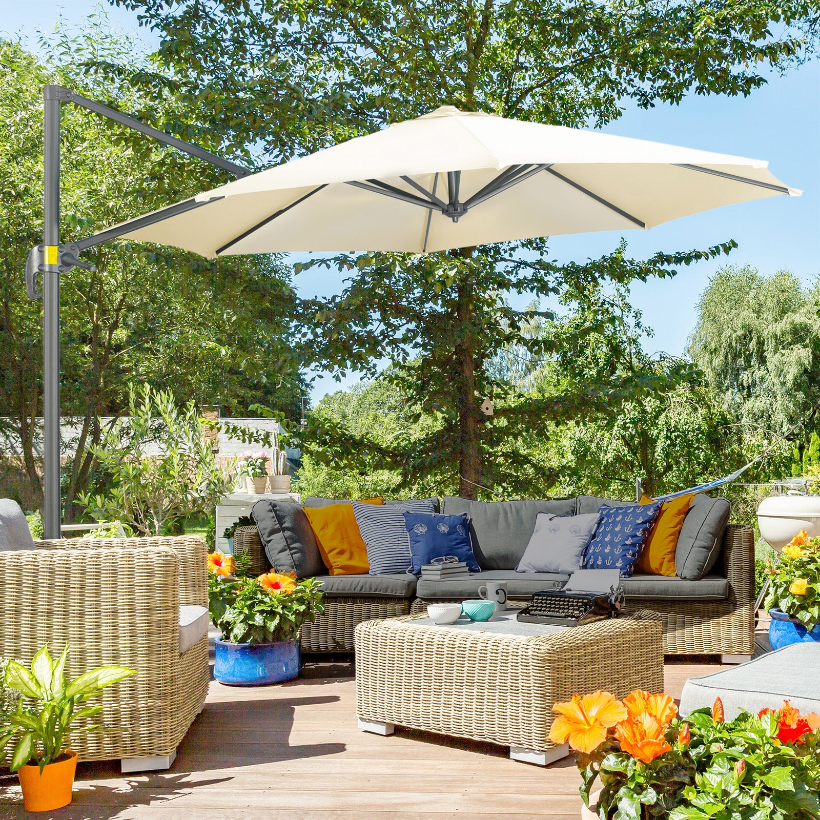 3x3m Cantilever Parasol W/ 360° Crank Handle Tilt | Cream