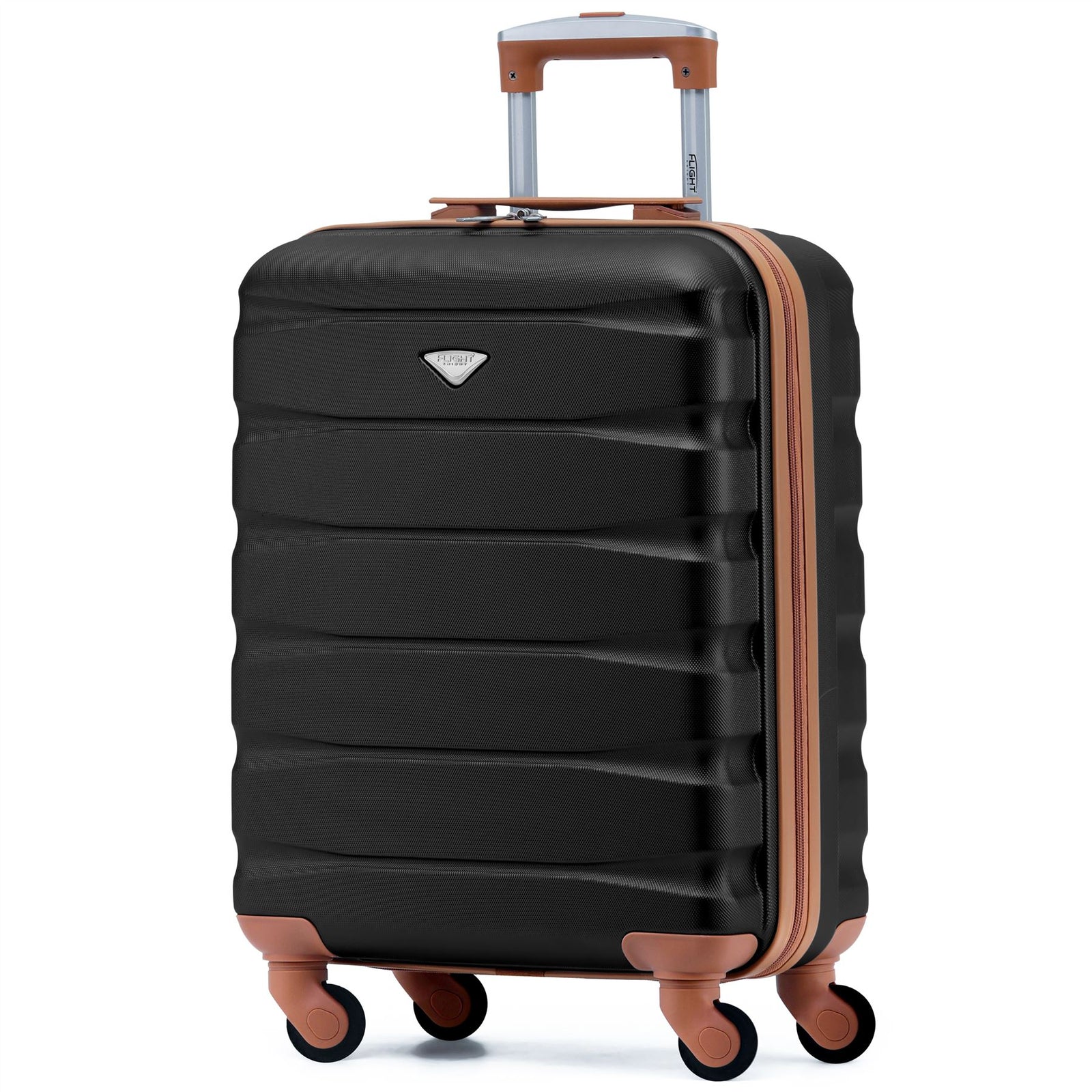 55x40x20cm Lightweight Luggage Hard Shell Cabin Suitcase 60+ Airlines Approved - Carry On Case - 4 Wheels | 55 x 40 x 20cm | Black & Brown