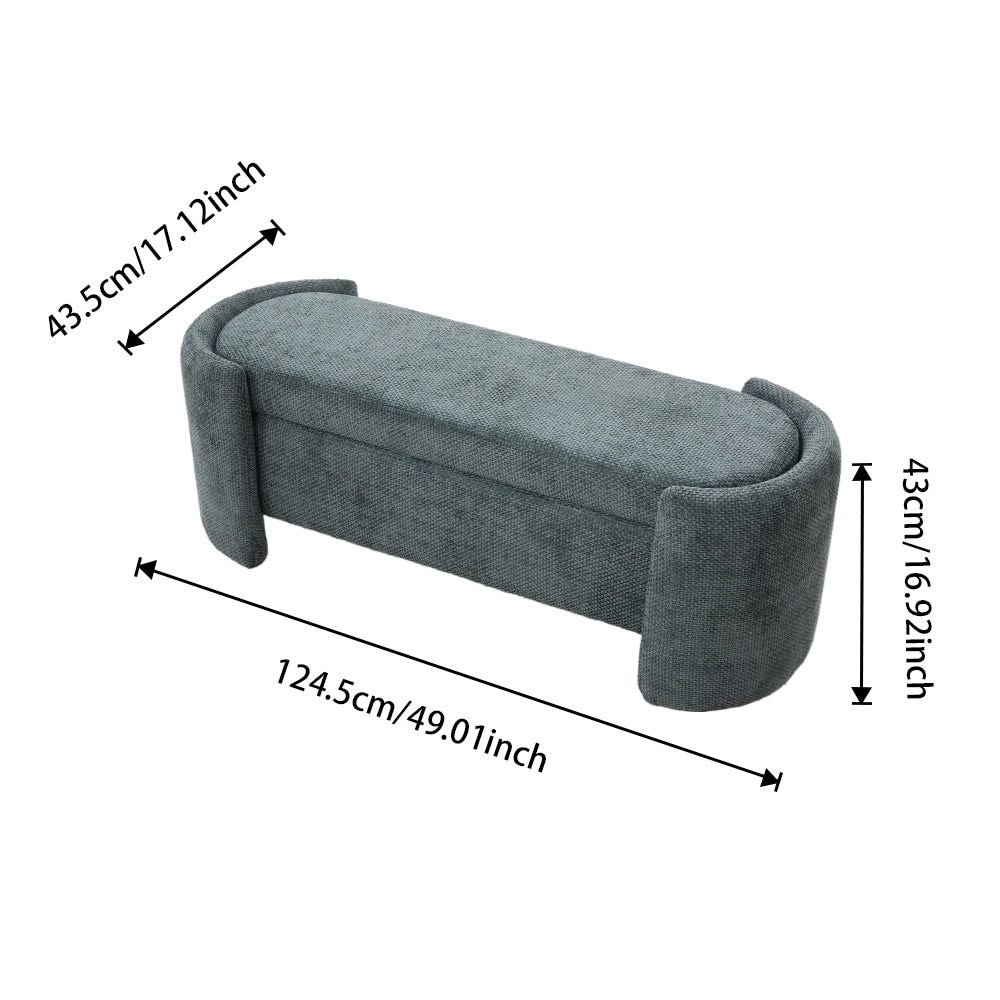 Chenille Upholstered Storage Bench With Arc-shaped Sides, 125cm Wide Ottoman Seat With Hidden Compartment For Living Room Or Bedroom | Bottle Green