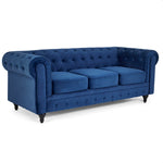 Button Tufted Velvet Living Room Sofa - 3 Seater | Blue
