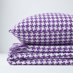 Houndstooth Design 100% Cotton Bedspread Throw | 225cm x 255cm | Purple