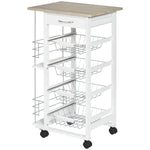 Kitchen Island Trolley W/ 4 Baskets 2 Side Racks Drawer | Antique White