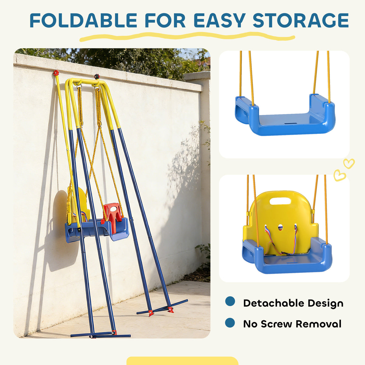 AIYAPLAY 3 In 1 Toddler Swing Set, Folding Child Swing Set For Kids, Blue