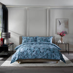 Tropical Garden Blue 100% Cotton Duvet Cover Set With Piped Edging | Single | Blue