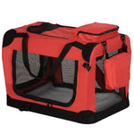 60cm Foldable Pet Carrier, Soft Side Pet Travel Crate W/ Mat, Red