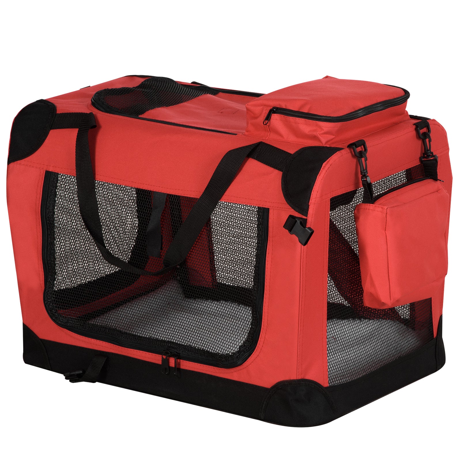 60cm Foldable Pet Carrier, Soft Side Pet Travel Crate W/ Mat, Red